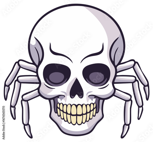 Illustration of a skull with spider legs for Halloween or spooky events