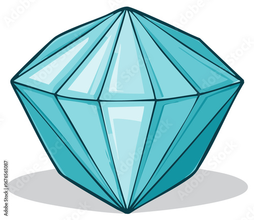 Cartoon style turquoise gemstone illustration, isolated on white, with shadow