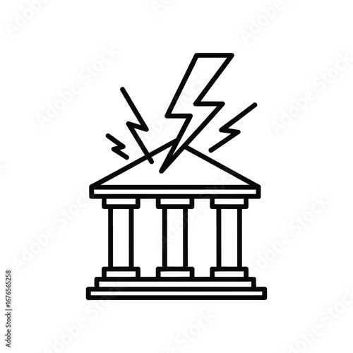 Illustrative Thunderstorm Over Structure: A symbolic and artistic illustration of a building struck by lightning, creating a striking visual that evokes a sense of power and drama.