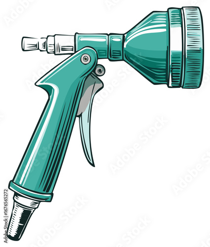 Turquoise Garden Hose Nozzle with Trigger and Adjustable Spray Settings