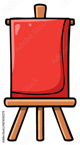 Cartoonish Red Pot on a Wooden Stand Illustration; Home-cooking, Stewing Pot