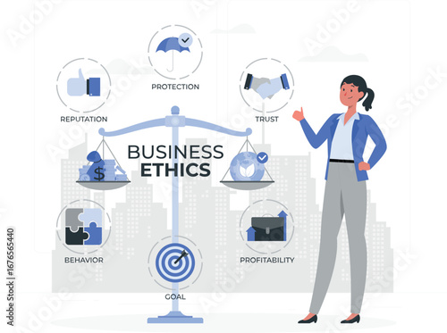 Business ethics concept illustration with rafiki character