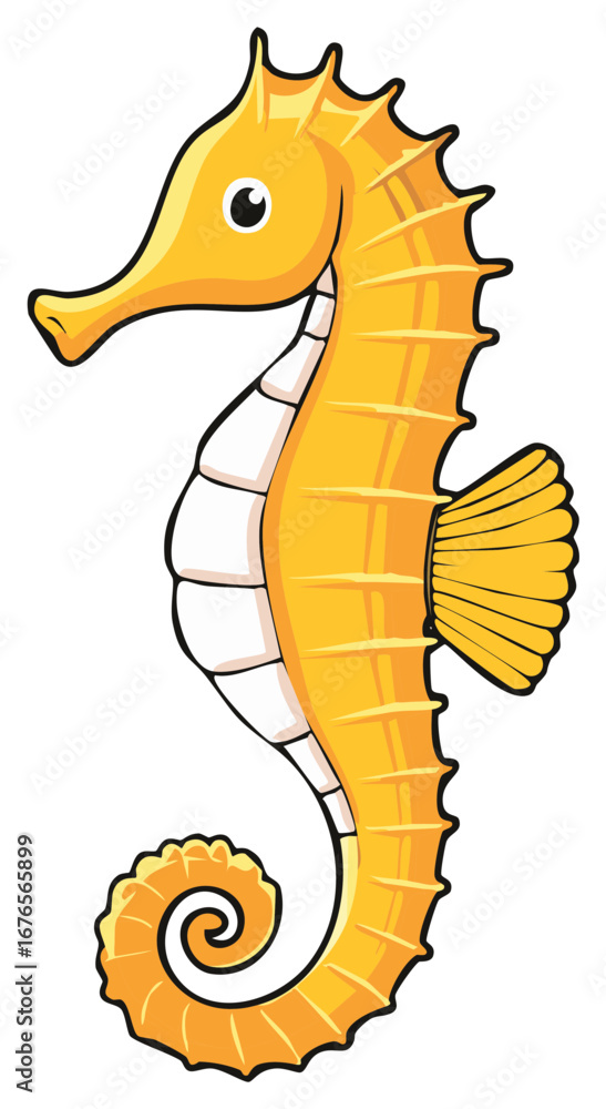 Fototapeta premium Cute yellow seahorse cartoon illustration of a happy marine animal