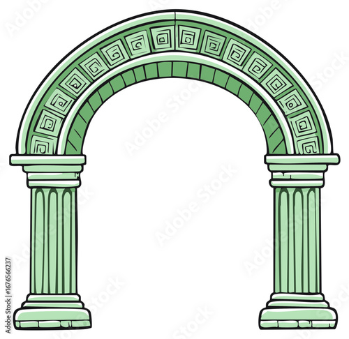 Vector illustration of classical style archway with columns in green