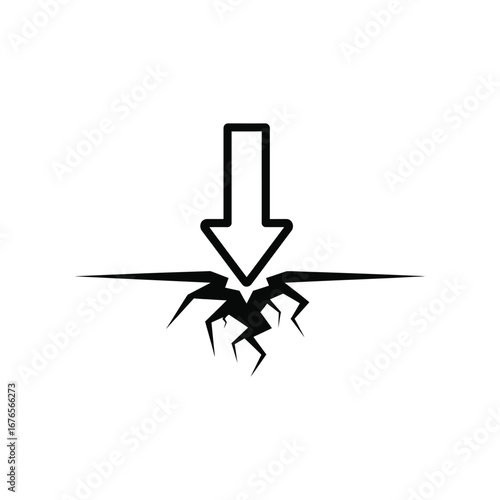Impact and Destruction: A symbolic illustration captures the moment of impact as an arrow pierces the earth, creating a dramatic crack, signifying the forces of destruction and change. 