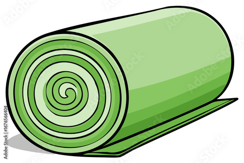 Rolled green yoga mat simple illustration for fitness exercise and wellness activities