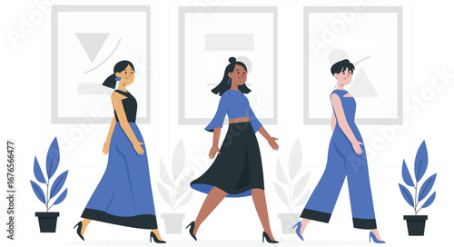 Fashion show catwalk with stylized rafiki character