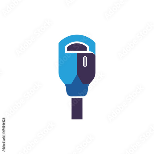 Illustration of a parking meter with blue and purple colors on a white background.