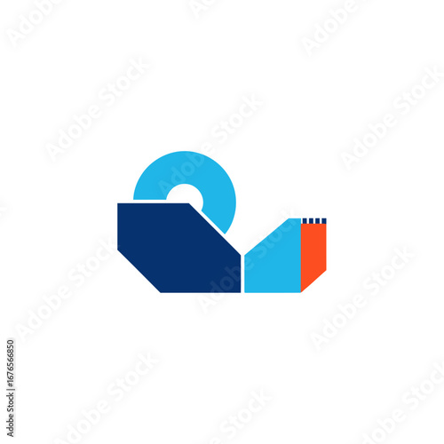 Illustration of a tape dispenser with blue and orange color scheme.