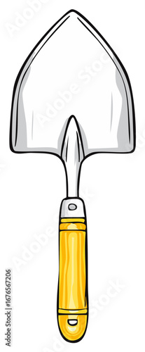 Illustration of gardening trowel with yellow handle and silver blade