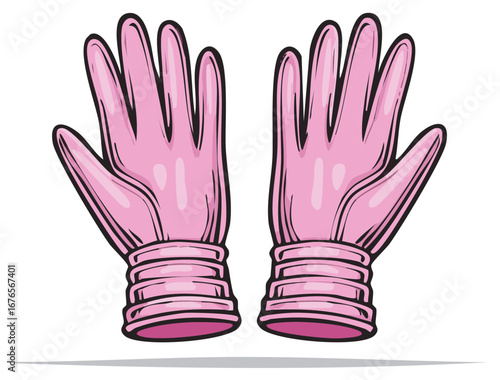 Pair of Pink Rubber Gloves, Cleaning Supplies, Protection for Hands, Hygienic, Illustration