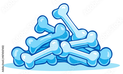 A Stylized Cartoon Pile of Shiny Blue Bones Vector Illustration