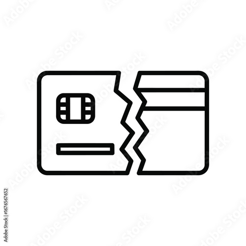 Broken Credit Card: A stark monochrome outline of a broken credit card, symbolizing financial struggles or the end of a payment option.