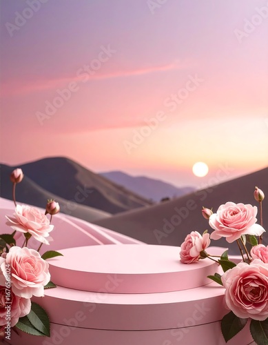 Pink Display Podium Sunset Scene