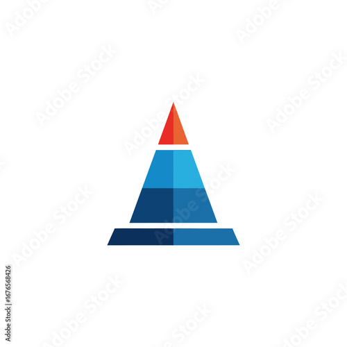 Abstract geometric cone shape with gradient layers and a red top.