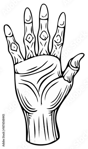 Stylized Hand Illustration with Detailed Fingers and Palm Lines