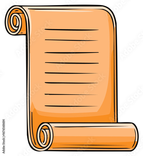 Hand drawn orange scroll with horizontal lines and black outline