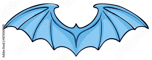 Blue cartoon bat wings with a simple outline suitable for Halloween and fantasy themes