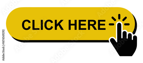 Yellow button with black text 'CLICK HERE' and a pointing hand icon.