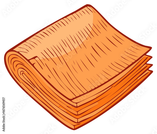 Folded stack of fabrics, orange cartoon illustration, textile, drawing