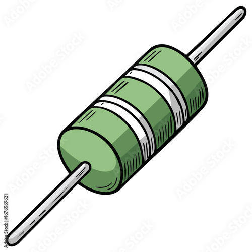 Green cartoon resistor electronic component for electrical circuit design