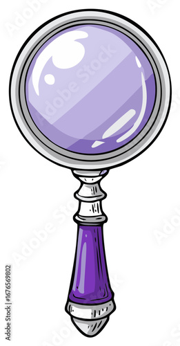 Vintage Magnifying Glass with Purple Handle, Classic Detective Tool for Research or Observation, Isolated Illustration