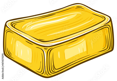 Yellow block graphic illustration, vibrant gold color, rounded edges, cartoon style