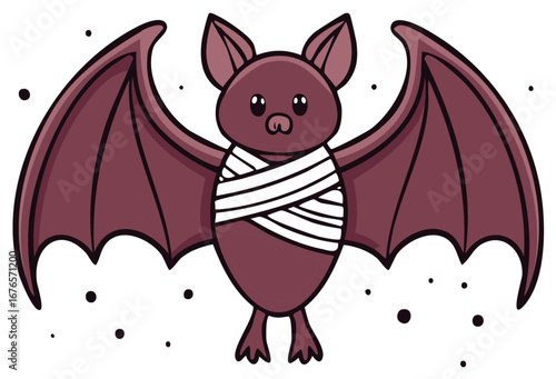 Cute cartoon bat with bandages, illustration for Halloween and party decorations