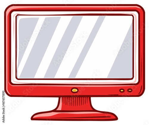 Cartoon illustration of a red vintage computer monitor display with empty screen
