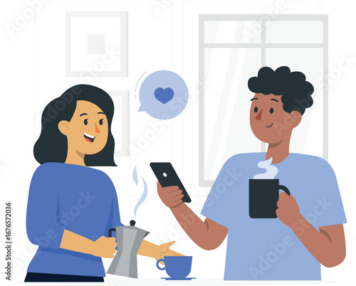 Illustration of a character enjoying a cup of coffee