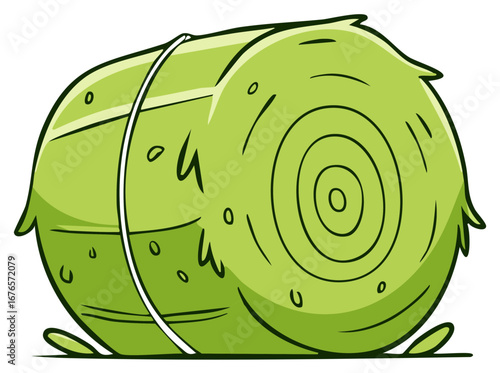 Fresh green round hay bale illustration for agriculture and farm concepts