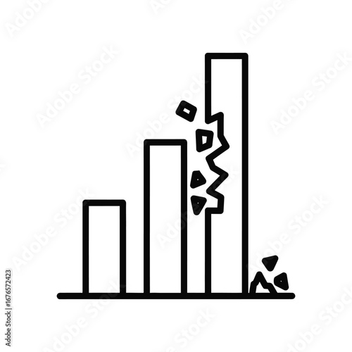 Market Downturn Graphic: A graphic depicting the abrupt decline of a bar graph, illustrating the collapse of market value and signifying financial loss or crisis.