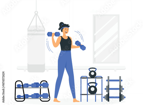 Dynamic dumbbell exercise illustration for fitness training