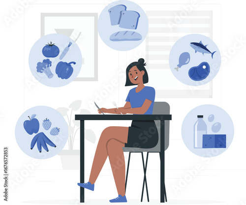 Illustration of a character enjoying a diverse meal