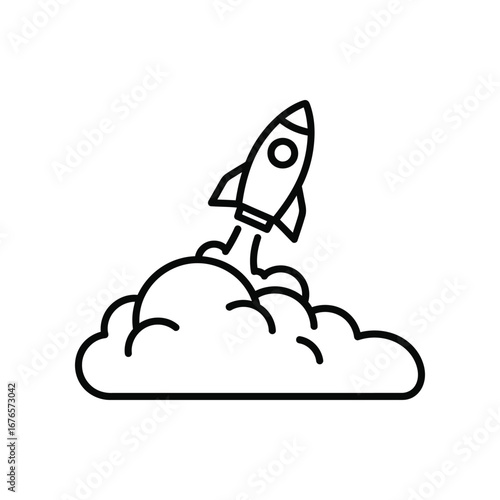Rocket Launching Illustration: A clean, linear illustration of a rocket taking off, emitting a cloud of smoke, perfect for themes of innovation and starting a new endeavor. 