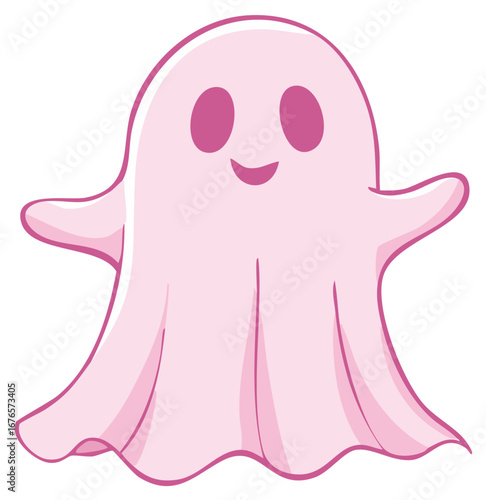 Smiling Pink Ghost Costume Cartoon Illustration for Fall, Spooky Season and Halloween Parties