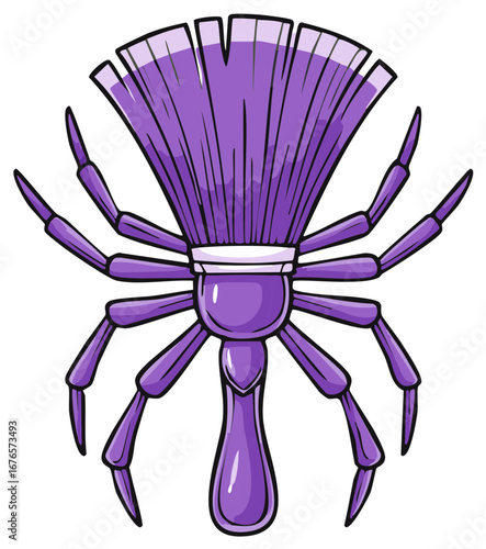 Stylized Purple Insect with Brush Head, Cartoon Style Pest Control Concept