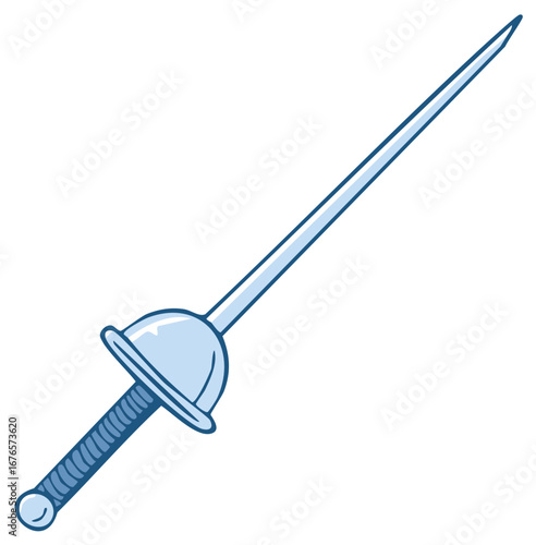 Elegant Fencing Foil Depicted in Cartoon Style, Ready for Combat, Featuring a Delicate, Tapered Blade