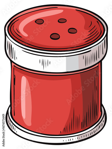 Vintage Style Red Glass Salt Shaker with Metal Lid and Perforations
