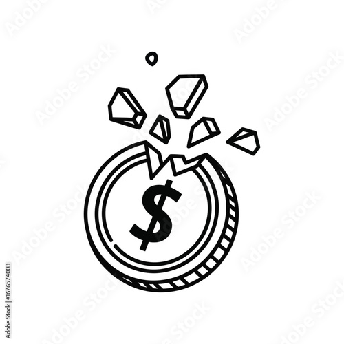 Financial Ruin: A striking graphic illustration symbolizing financial distress with a shattered dollar coin.