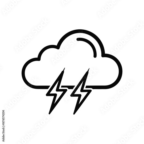 Lightning Storm Icon: A minimalist yet powerful illustration of a storm cloud, vividly depicting the raw energy of lightning strikes, against a clean background