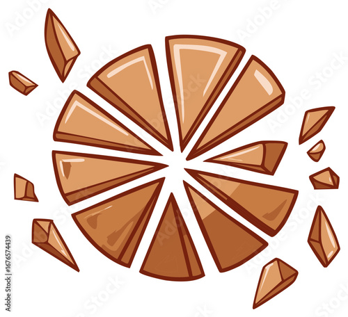 Exploding Pie Chart Vector Graphics of Slices Floating Around Isolated on White