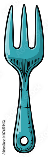 Illustration of a teal fork with a black outline for culinary and dining concepts.