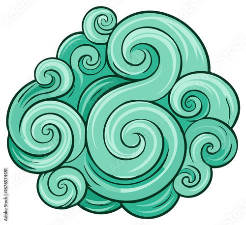 Curling Green Aqua Waves Dynamic Swirling Water Pattern Asian Inspired Design Element