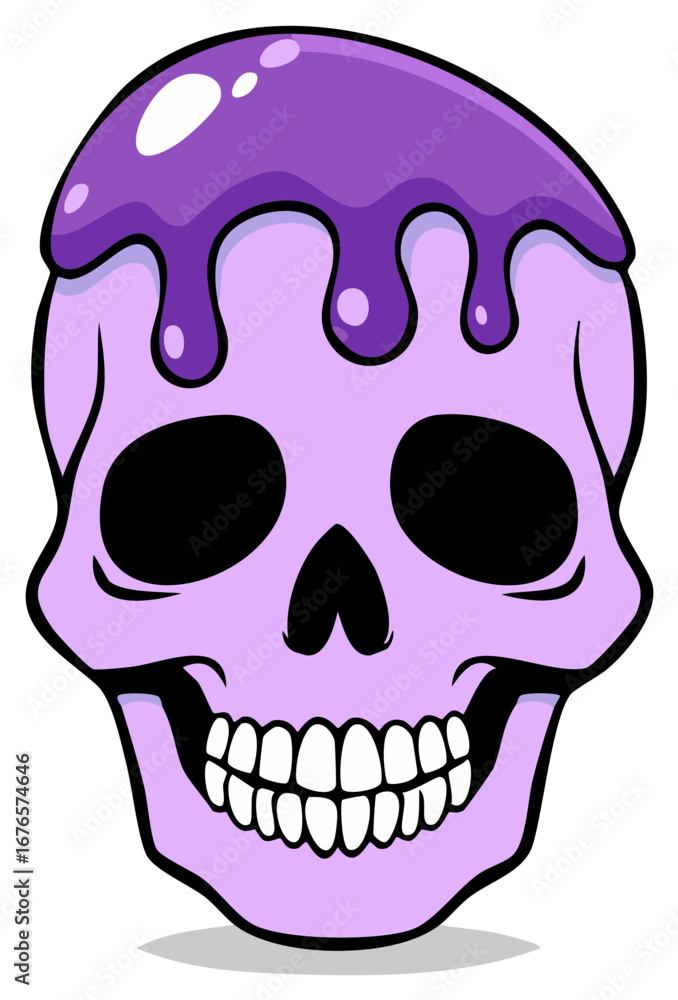 Fototapeta premium Playful purple skull with dripping purple slime vector illustration