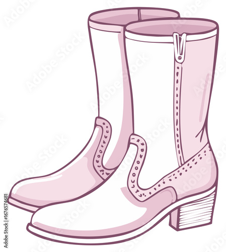 Chic Pink Cowboy Boots with Zipper and Decorative Stitching