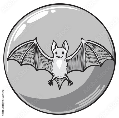 Whimsical Bat Illustration within a Circular Shape