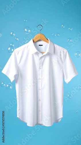 White shirt on hanger, bubbles