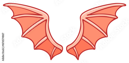 Cartoon red devil wings, fantasy art illustration