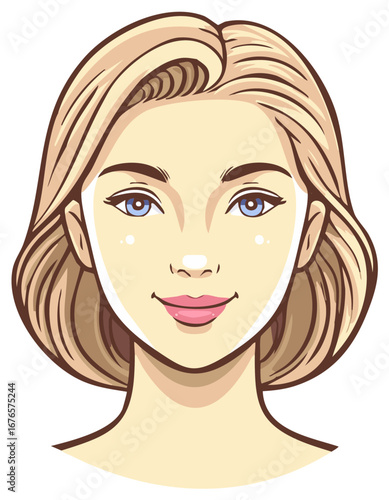 Smiling young woman with blonde hair and blue eyes, vector cartoon portrait